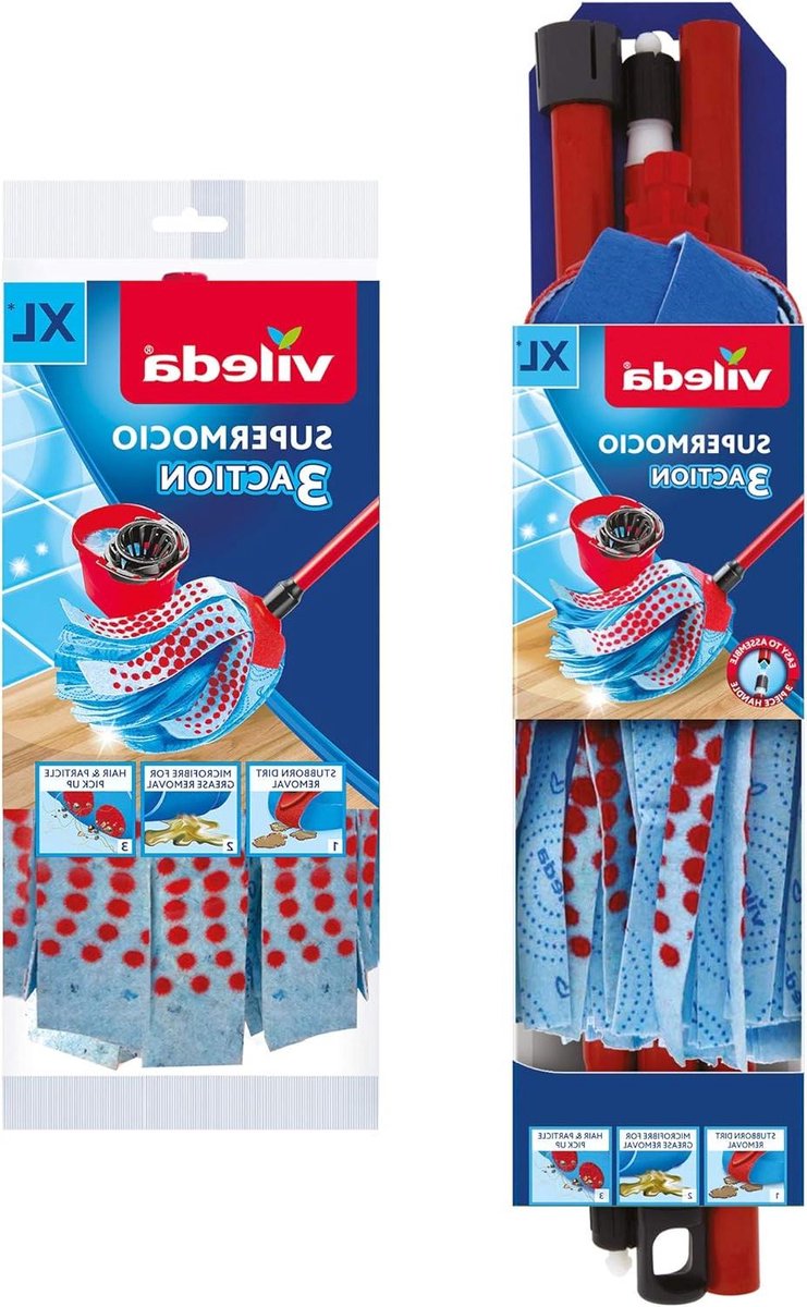 Goedkoopste SuperMocio 3Action XL compacte vloerdweil - extra kopvervanging - reinigen van vloeren - 1x dweil - 1x navulling - 12x11x48 cm - rood-blauw Mop