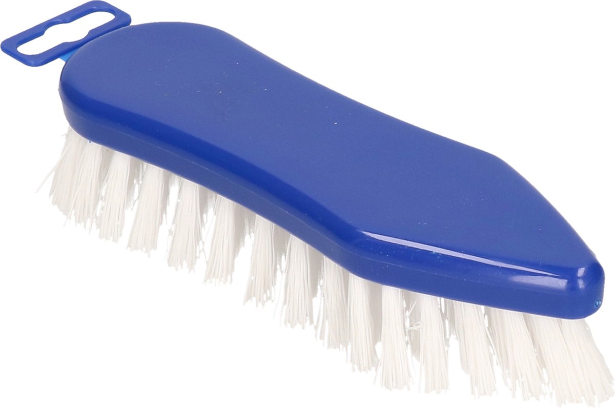 Goedkoopste Schrobborstel van gerecycled kunststof met kunstvezelharen spitse neus blauw/wit - Schoonmaakartikelen/schoonmaakborstels