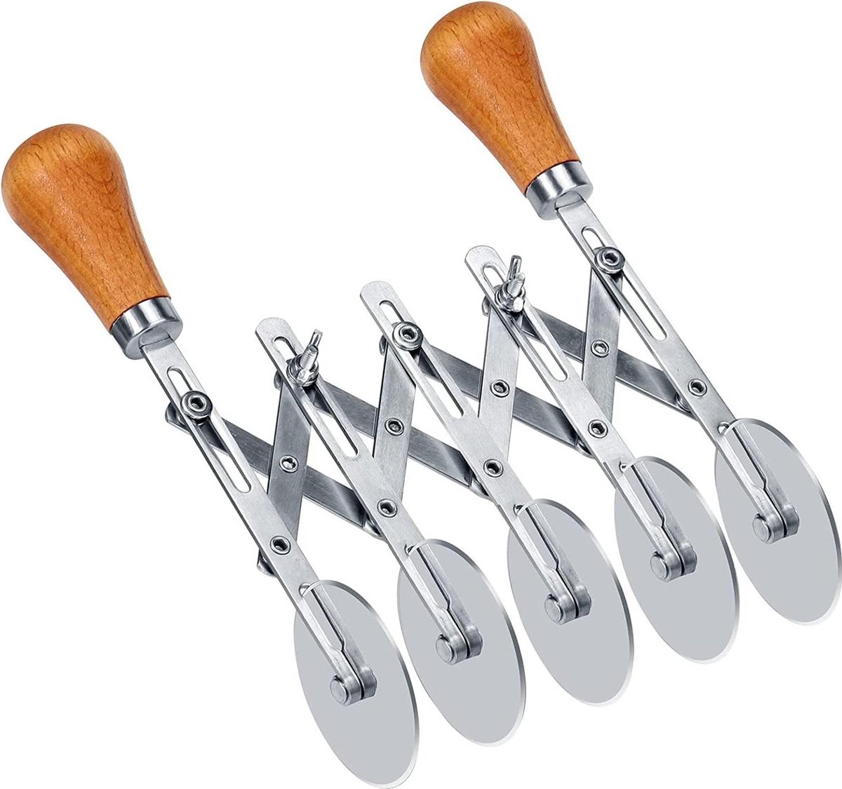 5 Wheel Dough Cutter with Wooden Handle Stainless Steel Pizza Cutter Adjustable Cake Divider Kitchen Baking Tool