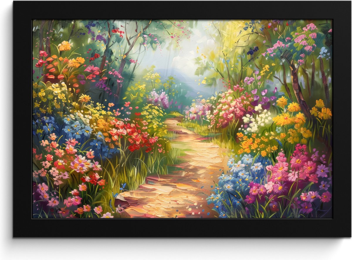 FrameYourWall Poster in lijst - Fotolijst 30x20 cm - Posters - Natuur - Landschap - Bloemen - Kleurrijk - Posterlijst zwart - Decoratie - Wanddecoratie woonkamer - Muurdecoratie slaapkamer Bloemen landschap