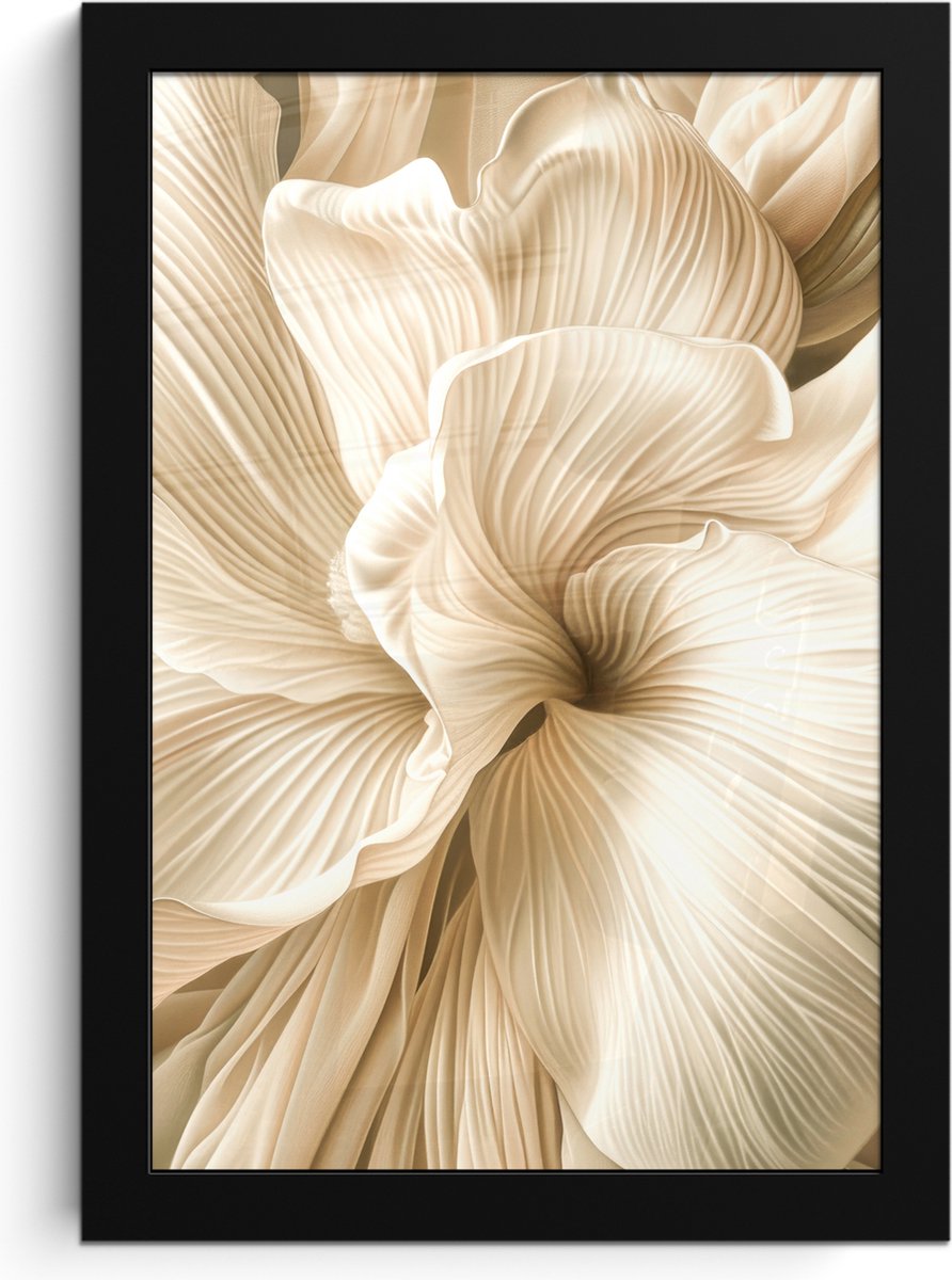 FrameYourWall Poster in lijst - Fotolijst 20x30 cm - Posters - Abstract - Beige - Bloemen - Natuur - Posterlijst zwart - Decoratie - Wanddecoratie woonkamer - Muurdecoratie slaapkamer Bloemen - Close up