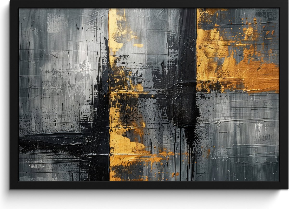 FrameYourWall Poster in lijst - Fotolijst 60x40 cm - Posters - Modern - Goud - Grijs - Patroon - Posterlijst zwart - Decoratie - Wanddecoratie woonkamer - Muurdecoratie slaapkamer