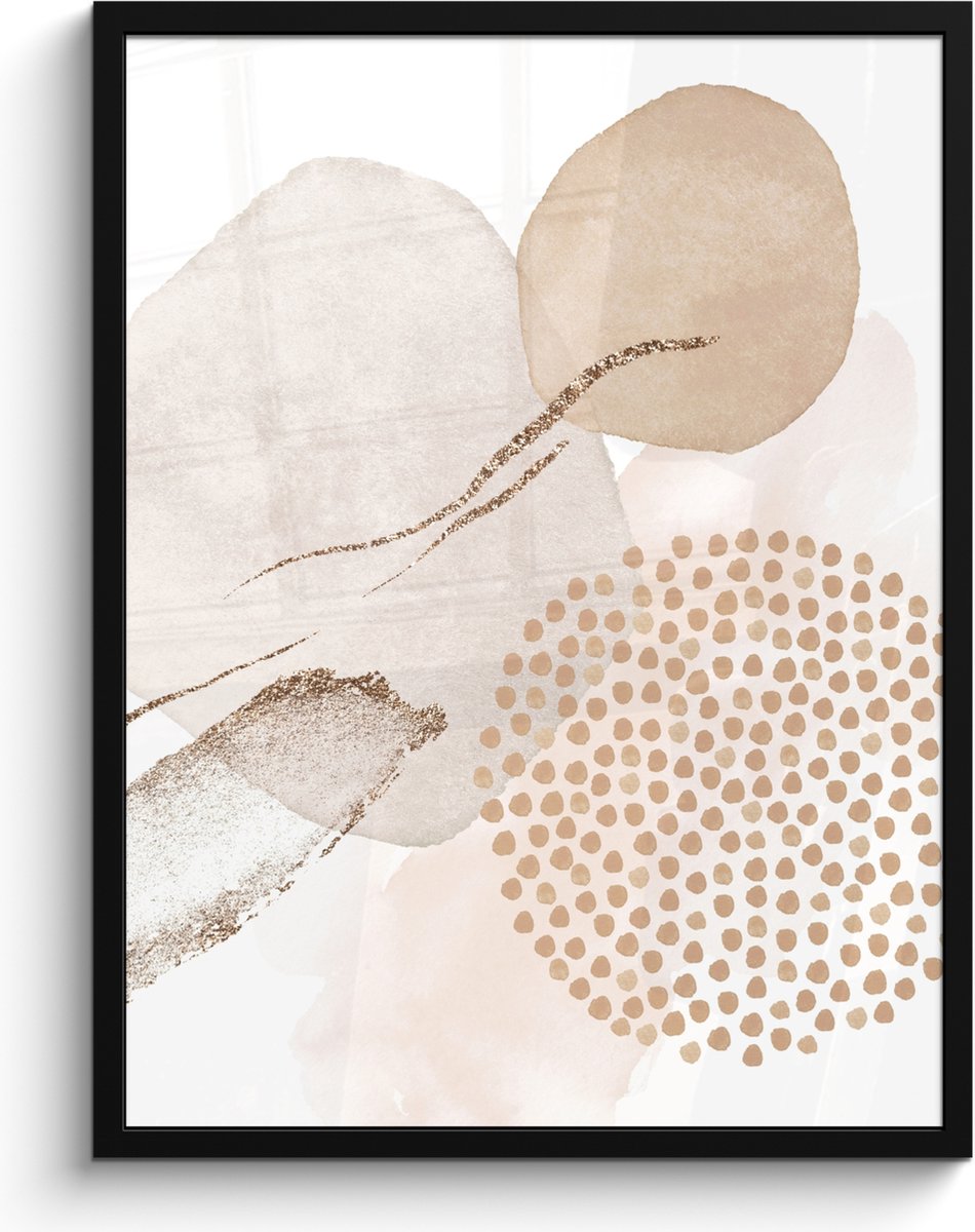 FrameYourWall Poster in lijst - Fotolijst 60x80 cm - Posters - Watercolor - Beige - Pastel - Modern - Abstract - Posterlijst zwart - Wanddecoratie badkamer - Muurdecoratie WC - Decoratieve accessoires - Toilet muur decoratie Beige - Abstract
