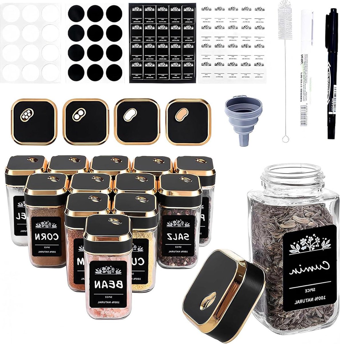 Kruidenpotjes Set van 12 stuks vierkant 120 ml Verdikt glas Kruidenstrooiers met roestvrijstalen draaisluiting Kruidenpotjes vierkant