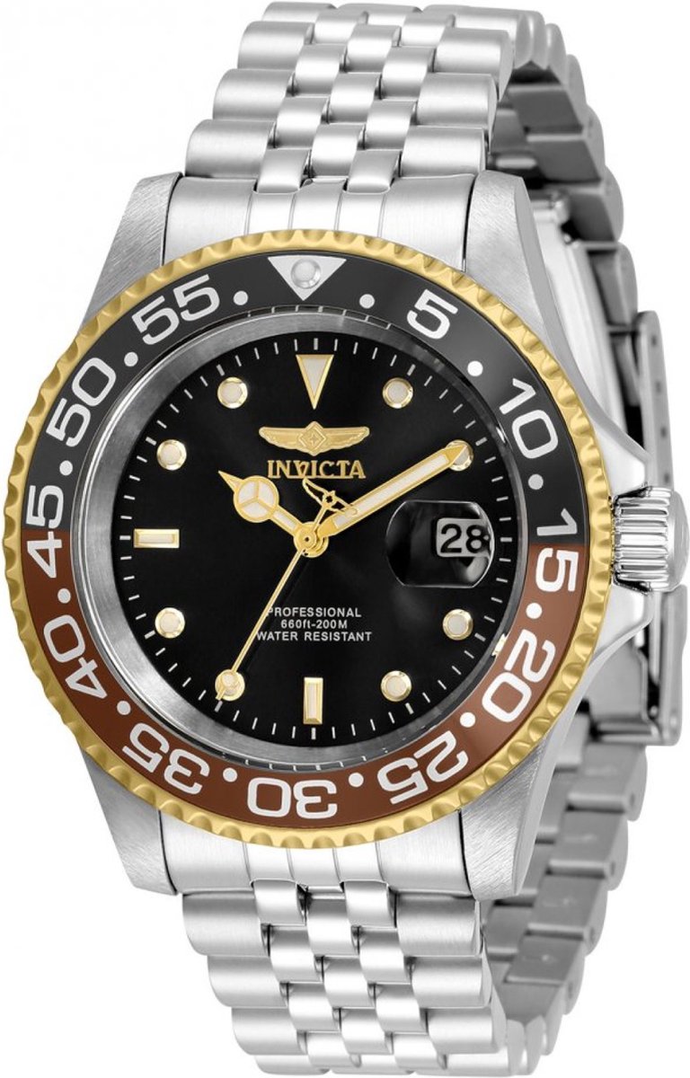 Invicta Pro Diver 34103 Heren Horloge - Waterdicht - Analoog - Quartz Uurwerk - Roestvrij Staal met zwarte Wijzerplaat - 40mm