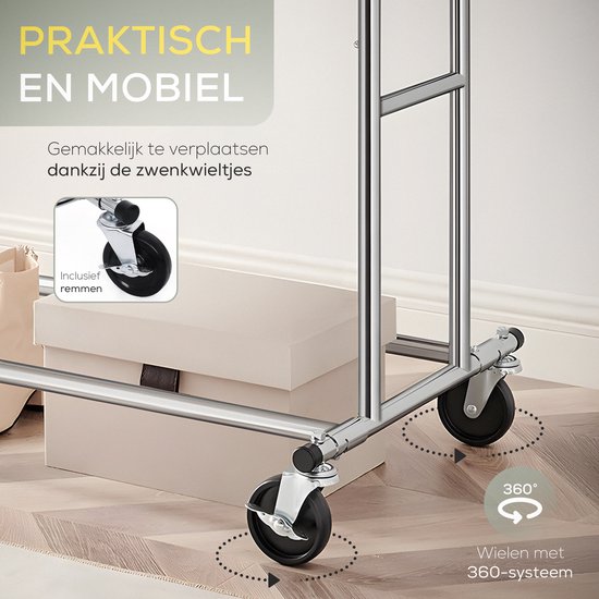 portant à vêtements sur 4 grandes roues - jusqu'à 110 kg très stable - réglable