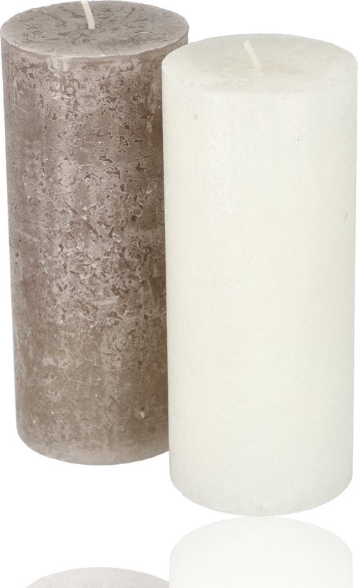 Stompkaarsen Set van 2 - Wit en Beige Ø7 cm x 16 cm - 68 Uur Brandtijd | Geschenkset voor Halloween of Kerst