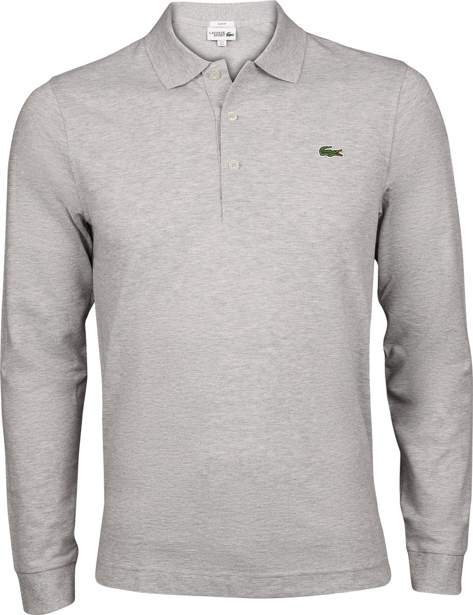 Lacoste Sport slim fit polo poloshirt lange mouw lichtgrijs melange