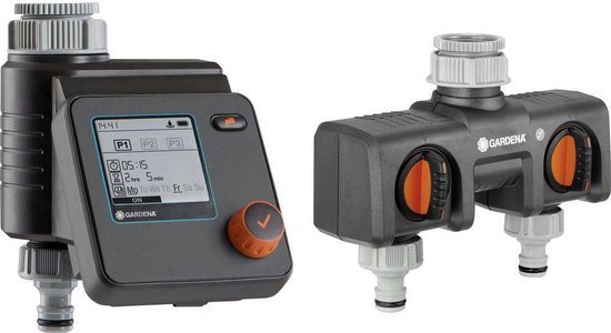 Gardena automatische besproeiingscomputer Select batterij + 2-weg waterverdeler flexibel instelbaar