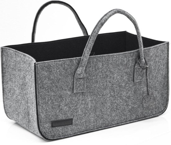 DuneDesign tot 25 kg: Vilten Winkelmand - 50x25x25 Heavy Duty Vilttas Groot - Boodschappentas Vilten Tas Shopper - Brandhouttas Hout Draagtas Brandhoutmand - Opvouwbare Mand van Vilt met Handvatten