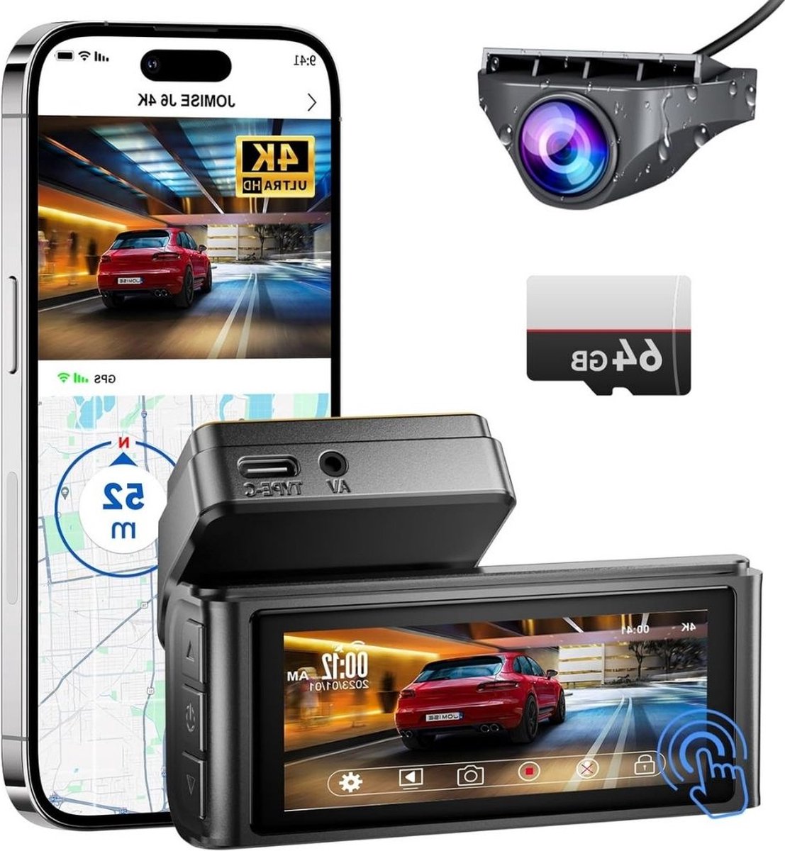 Dual Dashcam - Dashcam Voor Auto 4k - Voor en Achter Camera incl. 64GB SD-kaart – Auto Camera Met Parkeermodus - G-Sensor - App Bediening - Nachtzicht