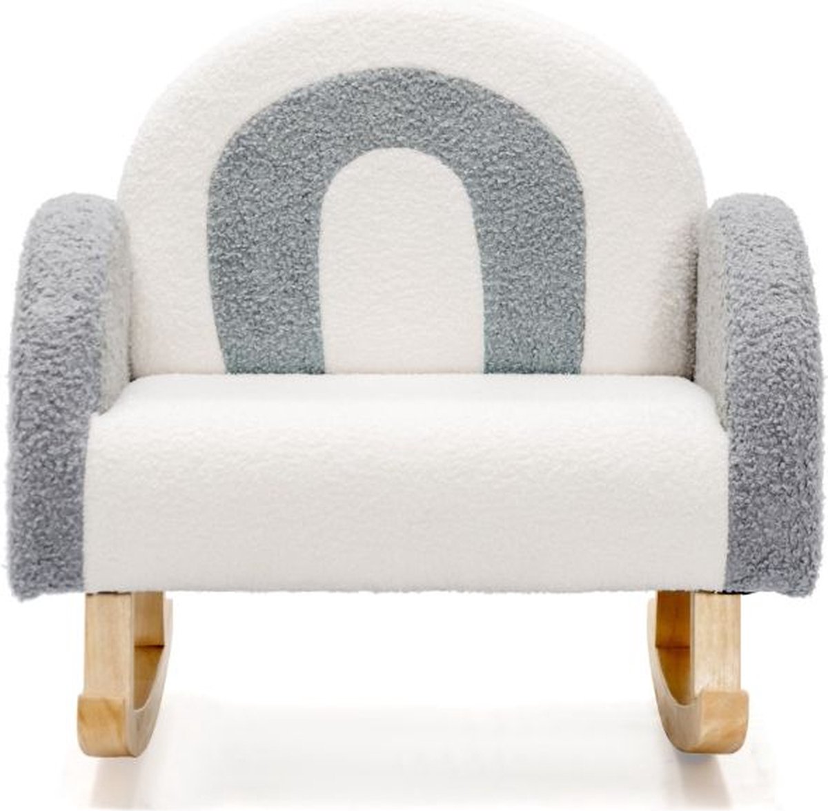 Trendmix Kinderschommelstoel Teddy Grijs – Schommelstoel Kind 3-5 Jaar – Ergonomisch & Zacht – Houten Onderstel – 50,8 × 49,5 × 50,8 cm — afbeelding 2