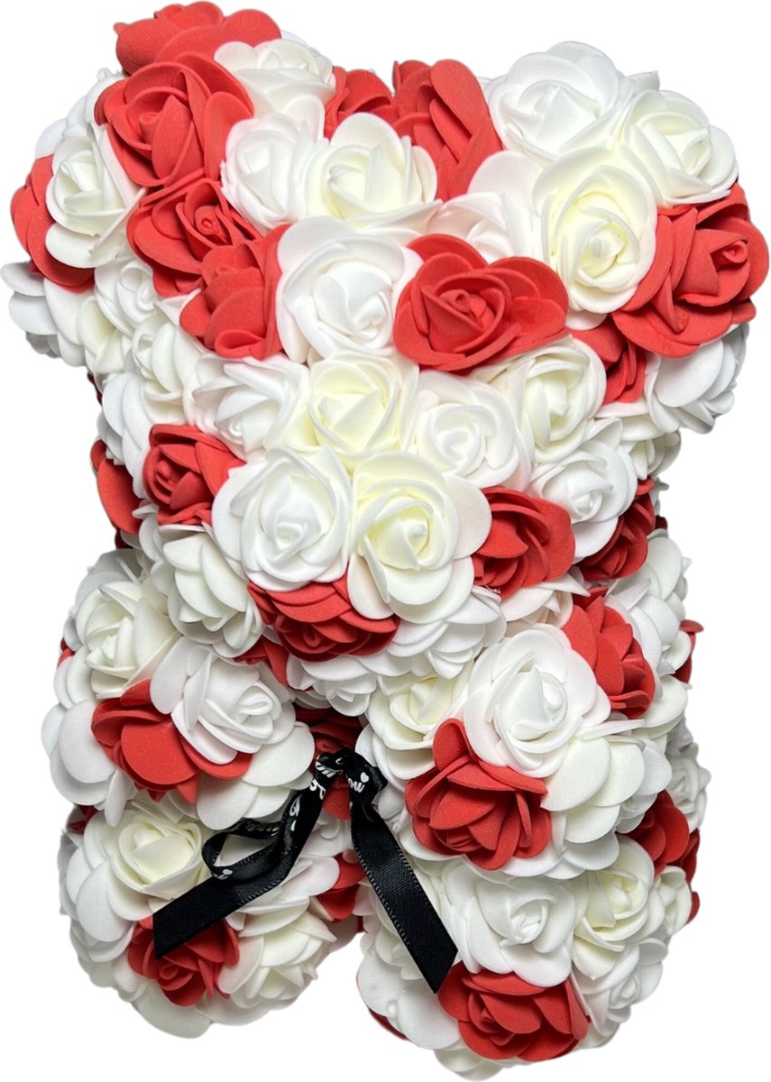 Bovista Rozen Teddy Beertje - Valentijn Cadeautje Voor Haar & Hem - Rose Bear - Rozen Beer - Vrouw - Rood & Wit
