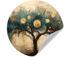 WallCircle® - Behangcirkel 140x140 cm - Muurstickers Boom - Abstract - Bruin - Goud - Industrieel - Muurcirkel woonkamer - Wandcirkel slaapkamer - Kamer decoratie zelfklevend - Muurdecoratie accessoires