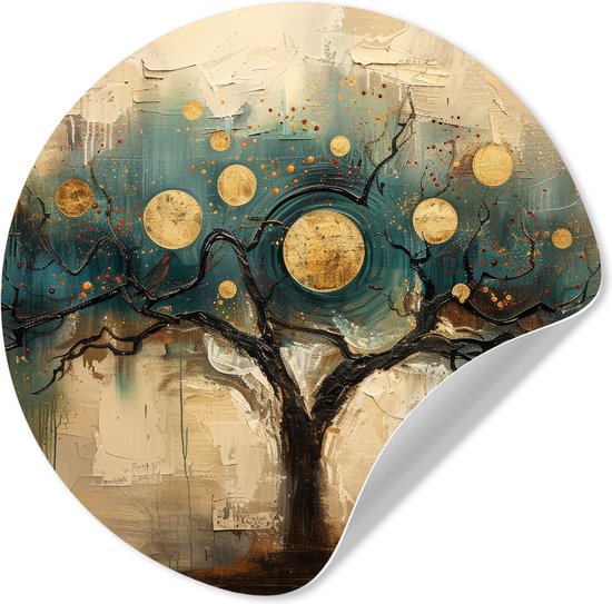 WallCircle® - Behangcirkel 140x140 cm - Muurstickers Boom - Abstract - Bruin - Goud - Industrieel - Muurcirkel woonkamer - Wandcirkel slaapkamer - Kamer decoratie zelfklevend - Muurdecoratie accessoires