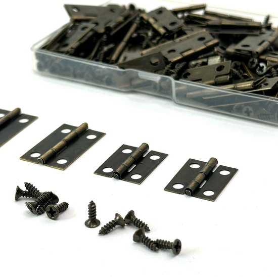 XMHF 50 stuks mini-messing scharnieren - 180 graden draaibaar met spijkers voor juwelendoos, poppenhuis, miniatuurmeubels, kast, kast, doe-het-zelf - goud