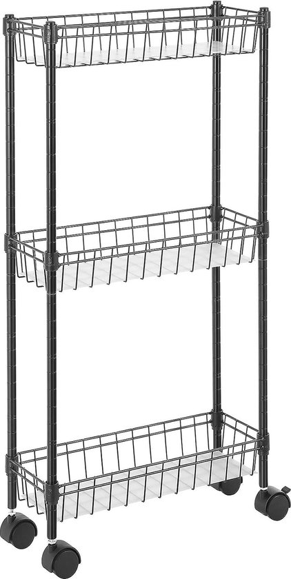 MIRA Home - Chariot de cuisine - Support de cuisine - 3 couches - Roues - Métal - Zwart - 40x15x80 cm