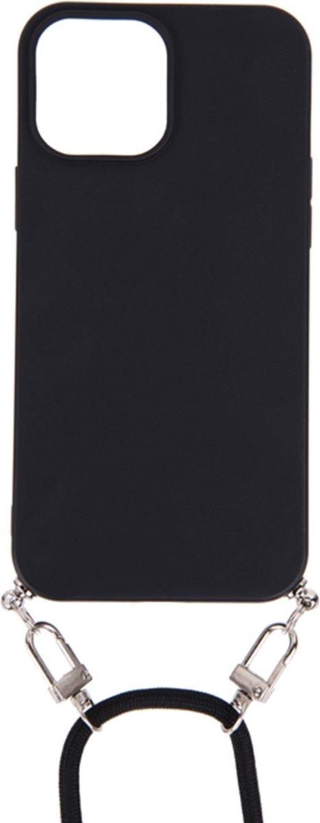 Eko, Hoesje geschikt voor iPhone 13 Pro - met Nylon Koord en Hars Ketting, Zwart