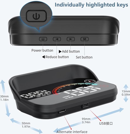 Hoofddisplay voor auto, hoge hoofdweergave, autoklok, GPS