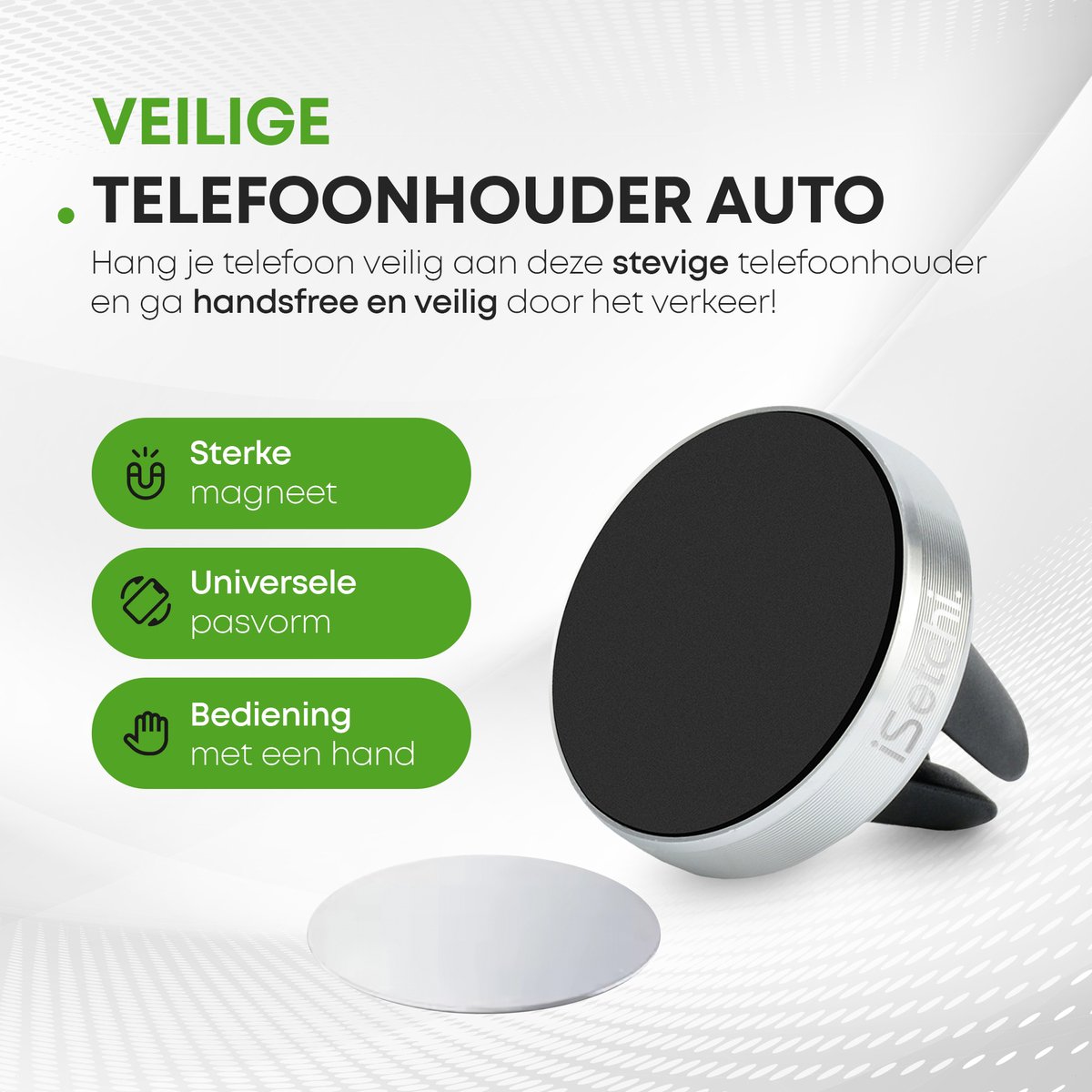 iSetchi Telefoonhouder Auto - Magnetisch - Metaal & Stevig - Off-Road & Drempel Proof - GSM Mobiel Houder - Autohouder - Universeel - Telefoonhouders Auto Ventilatie – foto 2