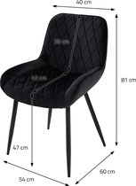 2x eetkamerstoel set van 2 diamant quilting zwart fluwelen bekleding met metalen poten incl. montagemateriaal ML-Design