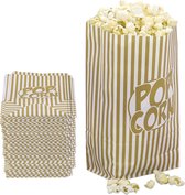 Sacs à popcorn Relaxdays - 144 pièces - papier - look rétro - rayé - blanc doré