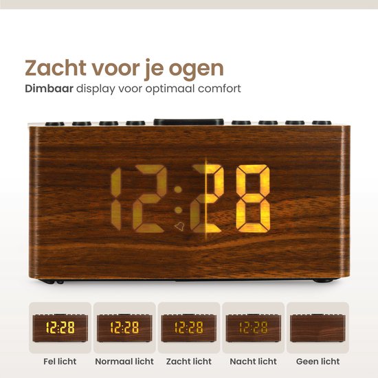 Digitale wekkerradio met draadloze oplader - bluetooth speaker met accu - Snoozefunctie - USB-C - Nachtlampje - dimbaar led display - cadeau voor mannen & vrouwen