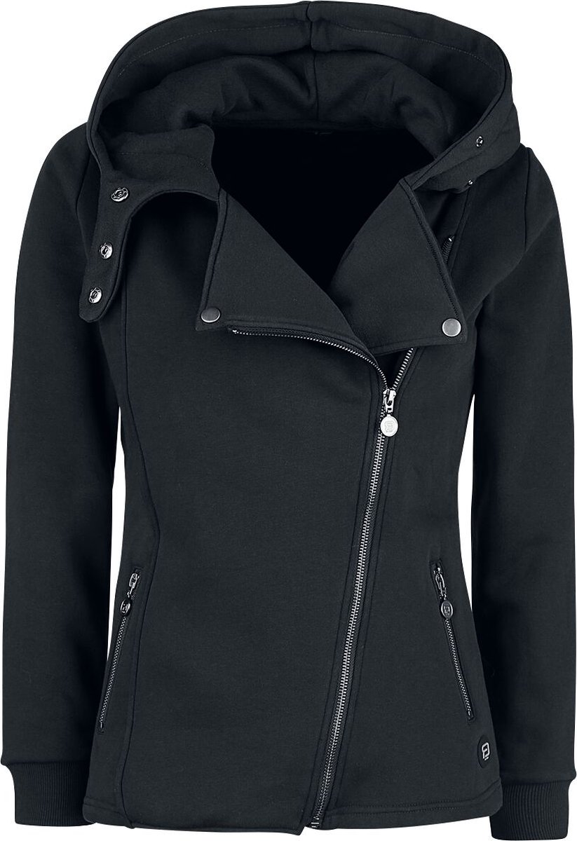 R.E.D. Rock-Engineered Design Zwart sweatjack met capuchon in bikerstijl - Dames - M