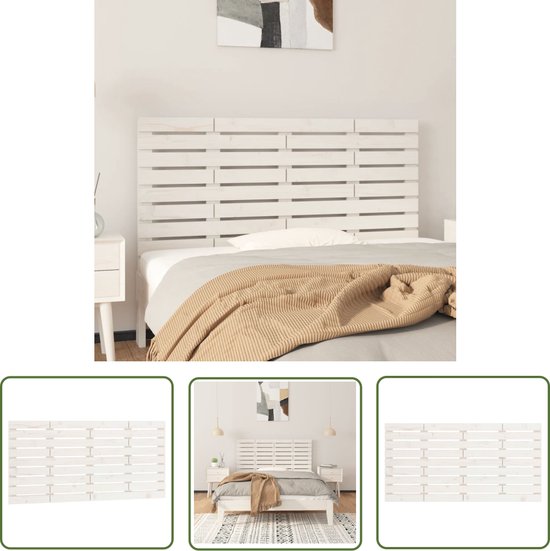 The Living Store Tête de lit murale - Bois de pin Massief - 156 x 3 x 63 cm - Wit