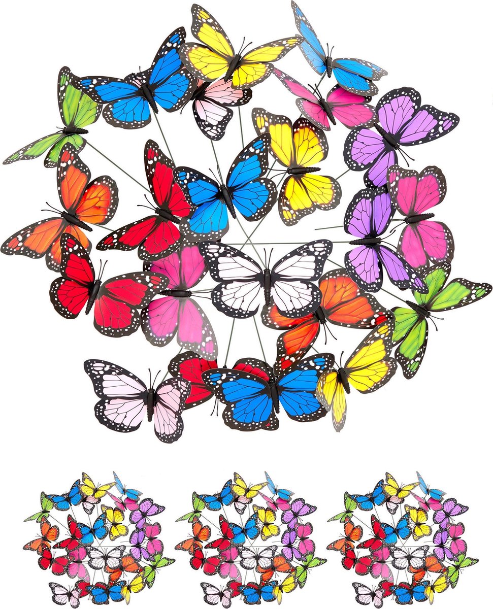 Relaxdays 144 x tuindecoratie tuinsteker vlinder decoratie plantensteker set