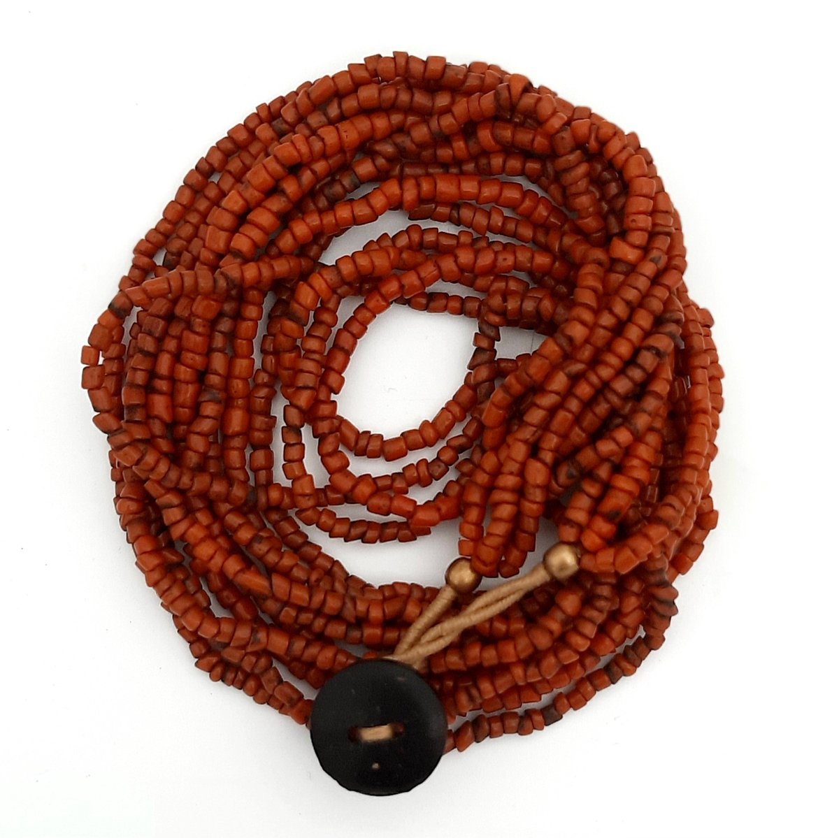 Collier | Bonda | Oranje - oude glaskralen, Bonda-tribe, 5 snoertjes, kurkuma oranje