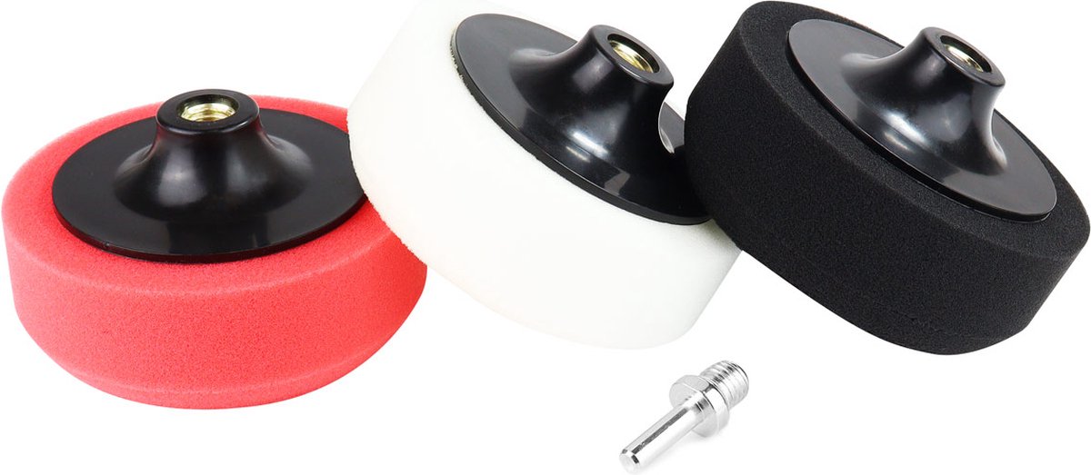 AMiO Auto Polijst Schuimborstels voor Boormachine (3 stuks) M14 (125mm) Rood-Wit-Zwart