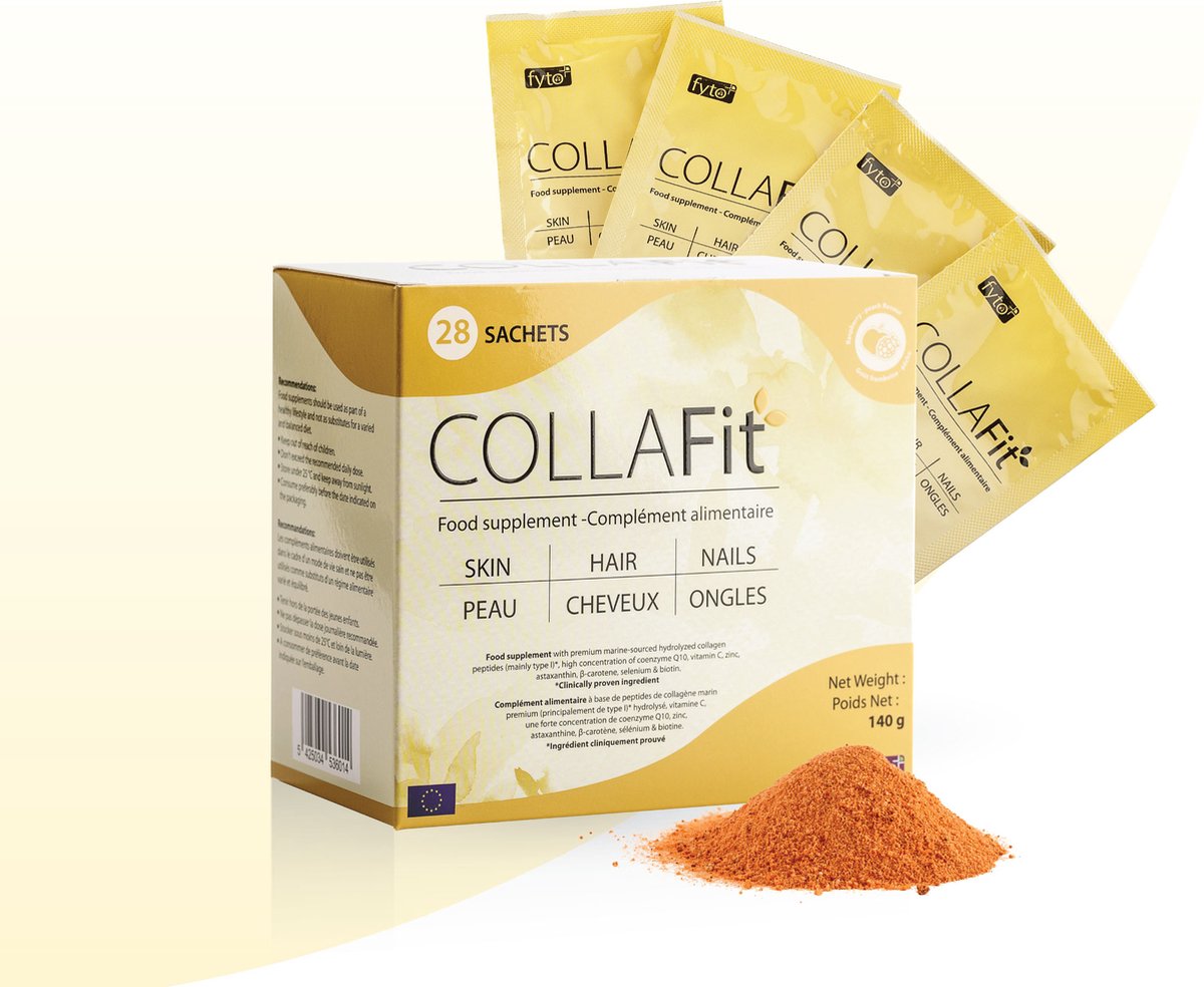 Goedkoopste Collafit – Marien Collageen Type I Naticol® | Huid, Haar, Nagels | Vitamine C, CoQ10, Zink, Biotine | Elasticiteit & Glans | 28 Sachets | Clean Label | GMP-gecertificeerd