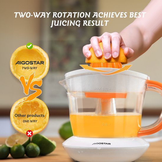 Aigostar Citruspers - Citruspers electrisch - 0.7L - 40W - Oranje van Merkloos — afbeelding 4