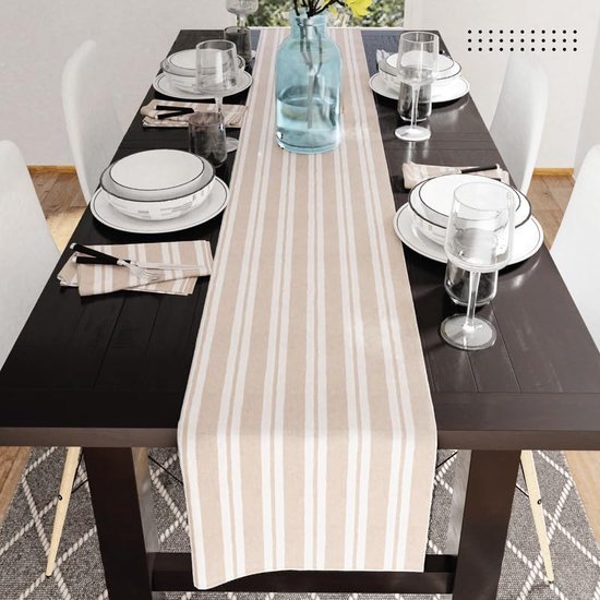 Foto: Tafelloper voor 8 zits om te eten franca beige strepen groot 40 x 150 cm milieuvriendelijk katoen decoratieve zelfgesponnen doek voor feest restaurant wasmachinebestendig