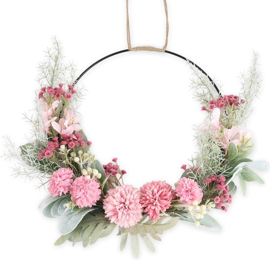 Lente Houten Deurkrans met Bloemen - Decoratieve Tafelkrans voor de