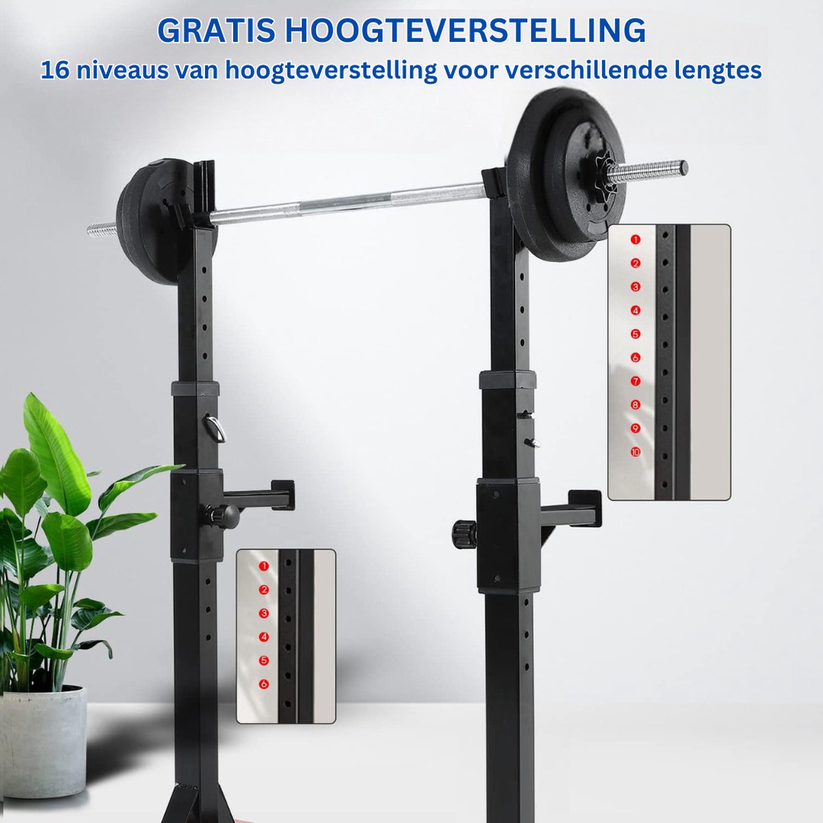 Squat Rack - Power Rack - Haltersteunen - Squat - Halterstandaard - Power Rack Krachtstation - Squatrek - Krachtstations - Bench Press - Home Gym - Home Gym Krachtstation - 6 Verstelbare Hoogtes - Antislip Voetsteunen - Beginners & Gevorderden thumbnail 3