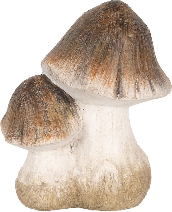 Clayre & Eef Decoratie Paddenstoel 10x7x12 cm Bruin Wit Keramiek Herfst decoratie