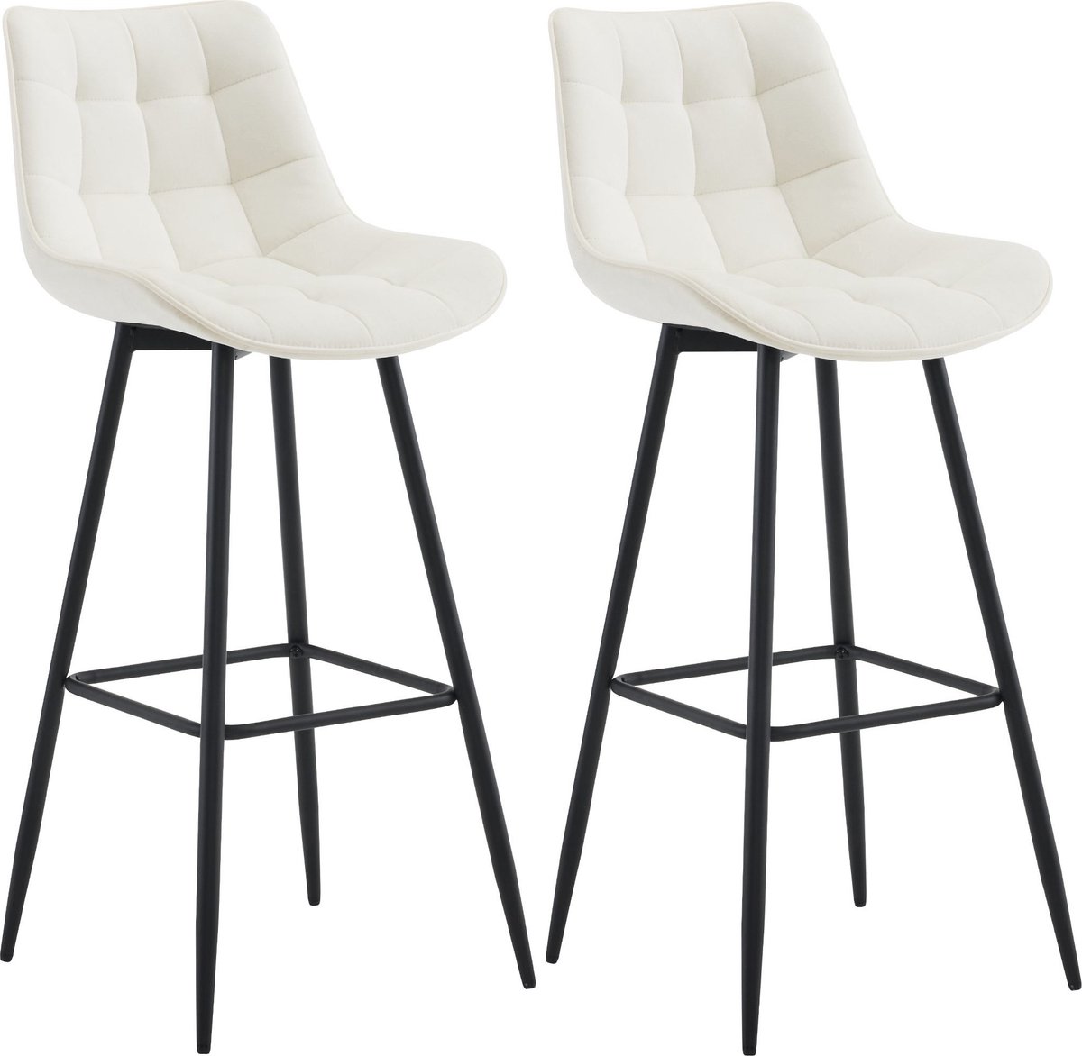 CLP Dartford Set van 2 barkrukken - Met rugleuning - Met voetsteun - Metalen frame - creme Fluweel