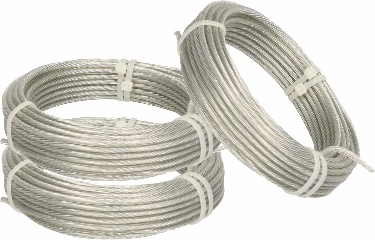 Goedkoopste Waslijndraad - 3x stuks - staal - transparant - 10M - drooglijn voor wasgoed - waslijn / waslijnen