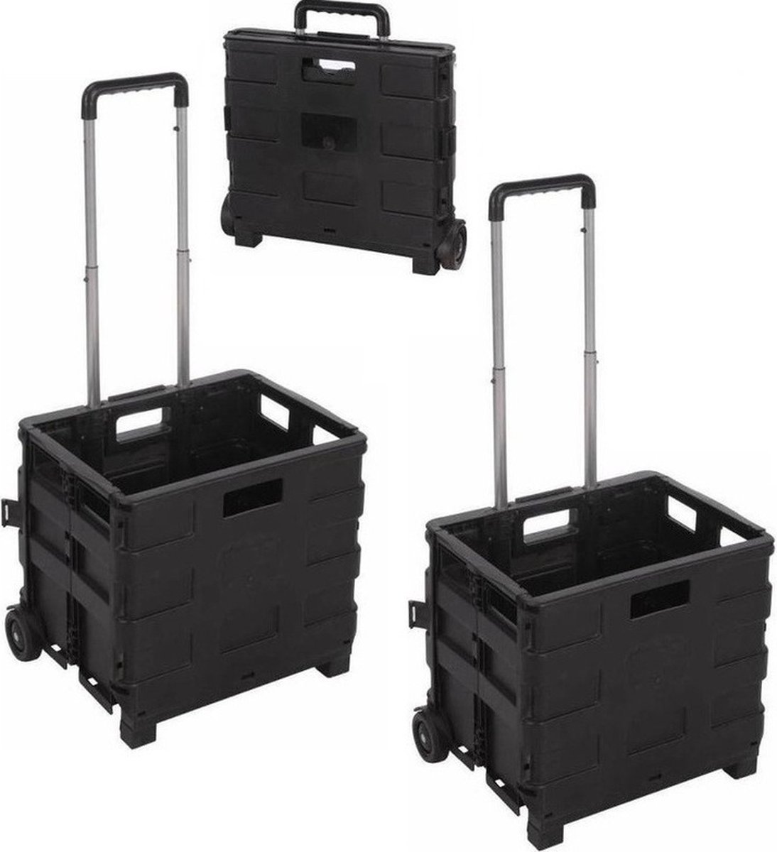 2x Opvouwbare trolley met krat - maximaal 25 kg / 40 liter - boodschappen/ reis trolley