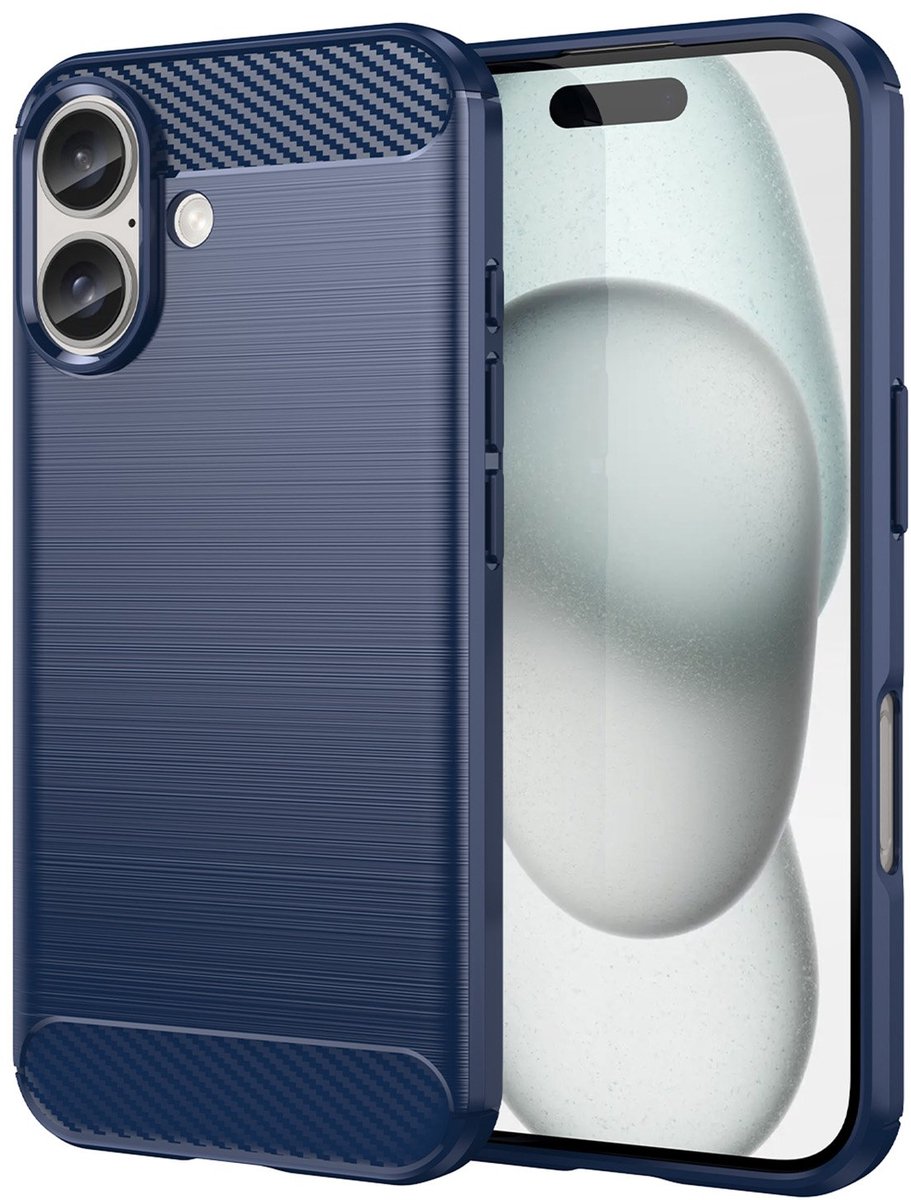 Mobiq Carbon Look Hoesje geschikt voor iPhone 16 - Flexibele TPU Case