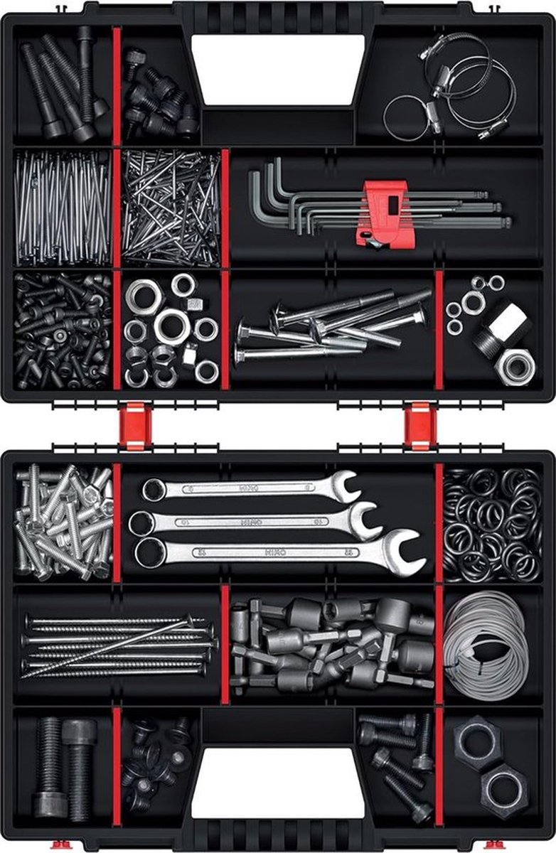 PolkaHome Dubbelzijdige assortimentsdoos 390 x 290 x 130 mm met 30 verstelbare vakken 2-zijdige sorteerdoos voor kleine onderdelen accessoirebox stabiele gereedschapskist voor werkplaats