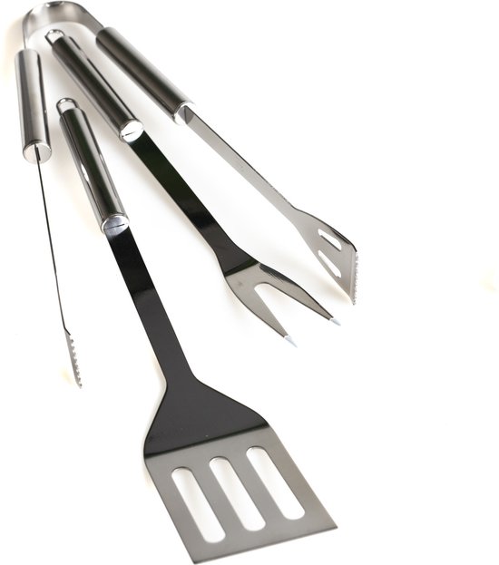 Kit Barbecue 3 Pièces En Inox - Spatule, Fourchette, Pinces - Sac De Rangement Inclus - Qualité Pro