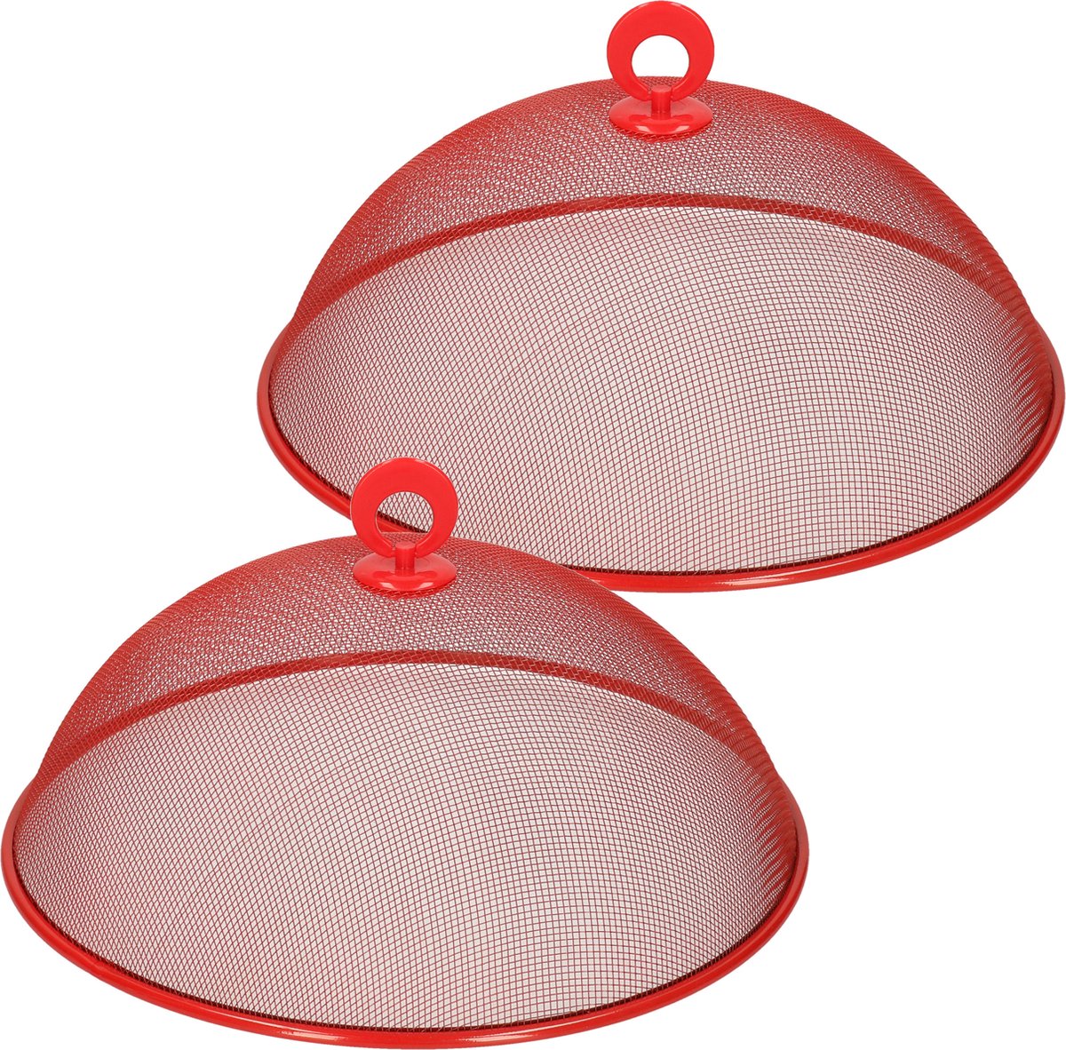 2x stuks metalen vliegenkap/voedselkap rood rond 30 cm - Afdekkappen/vliegenkappen