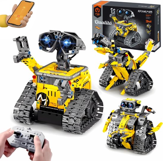 Qualitá® 3 in 1 Robot Bouwpakket - Geel - Robot Speelgoed voor Kinderen - Interactief - STEM & Educatief Speelgoed - Vanaf 7-9 Jaar - Jongens - Programmeerbaar & Bestuurbaar