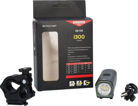 Fietslamp LED - Fietslicht - Bikelight - Voorlicht voor fietsen - Fiets lamp - 1300 Lumen - Fietslampje met Oplader - Met standaard - Oplaadbaar - Zwart — afbeelding 5