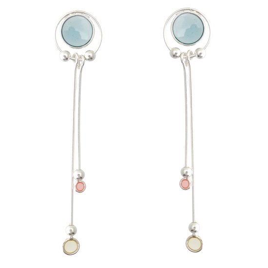 Behave – Boucles d'oreilles – Boucles d'oreilles en Argent Sterling 925 - Boucle d'oreille allongée - Glas Blauw Jaune Rouge