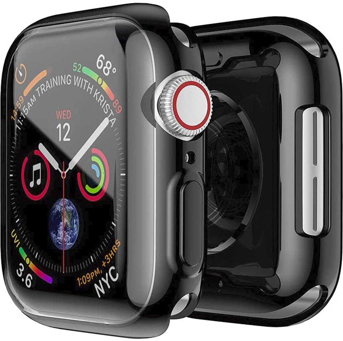 MY PROTECT - Hoesje Geschikt Voor Apple Watch 41mm Siliconen Bescherm Case - Screenprotector - Transparant/Zwart