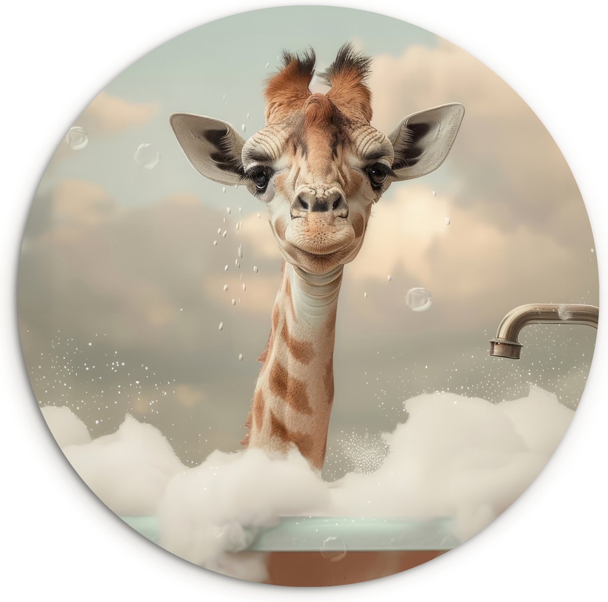 WallCircle Wandcirkel 90x90 cm - Muurcirkel Giraffe - Wilde dieren - Bad - Schuim - Badkamer - Grappig - Muurdecoratie woonkamer - Wanddecoratie slaapkamer - Kamer decoratie accessoires - Ronde schilderijen - Woonaccessoires cirkel Giraf - Bad